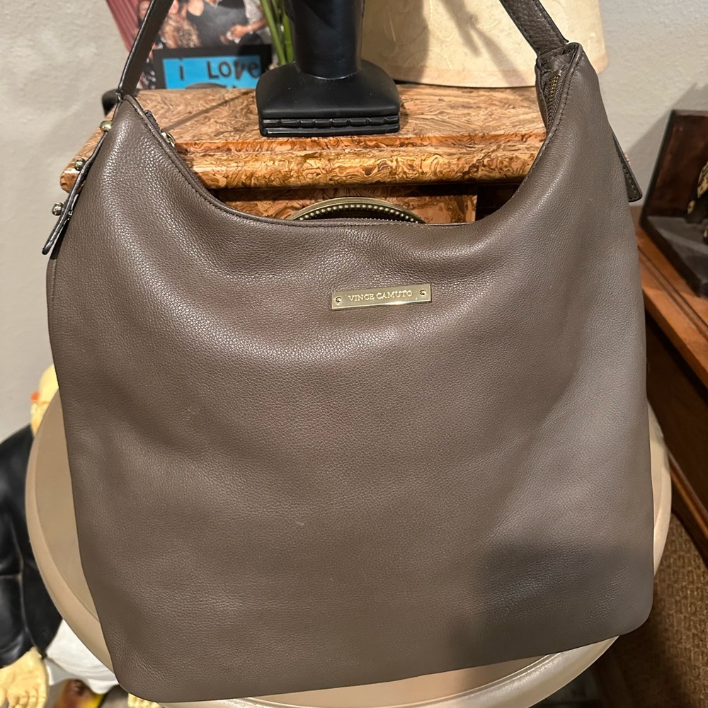 Vince Camuto Taupe Leather Hobo Bag